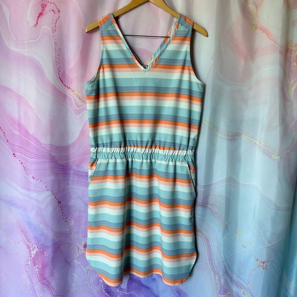 Kavu Ensenada Multicolor Striped Dress L Boho Outdoors Mountain Chic Retro